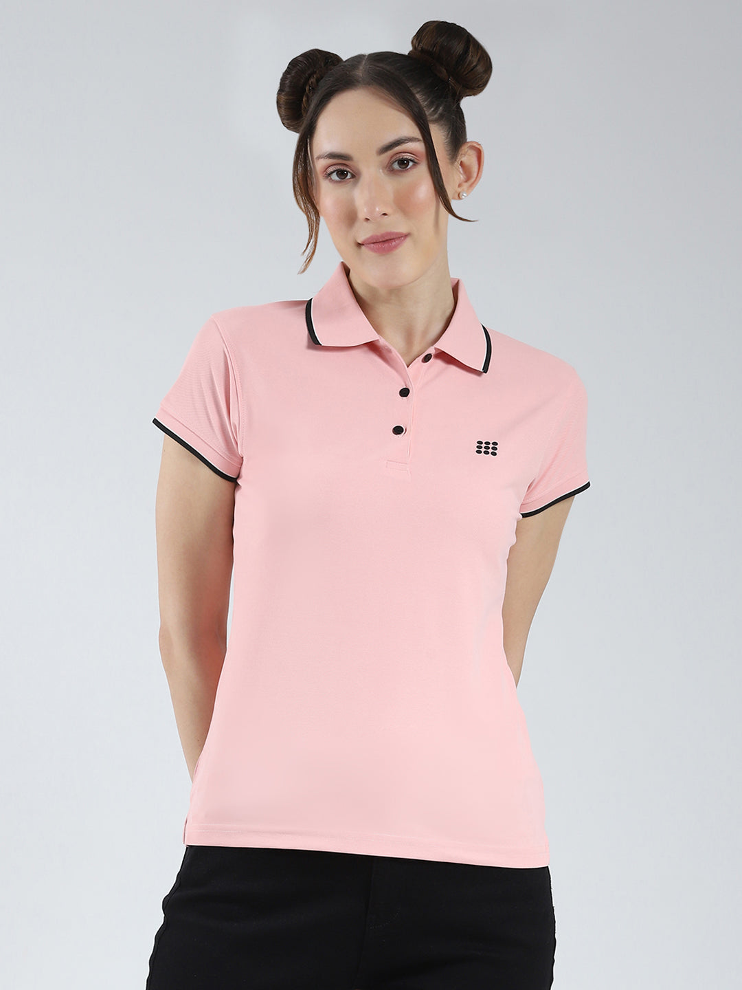 Rock.it Women Pink Solid Collar Half Sleeve T-Shirt