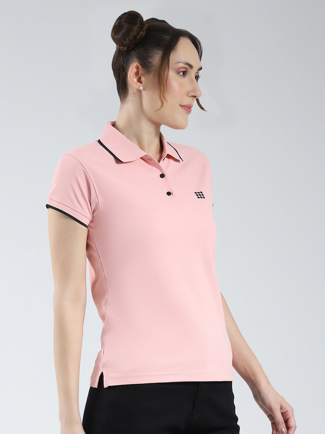 Rock.it Women Pink Solid Collar Half Sleeve T-Shirt