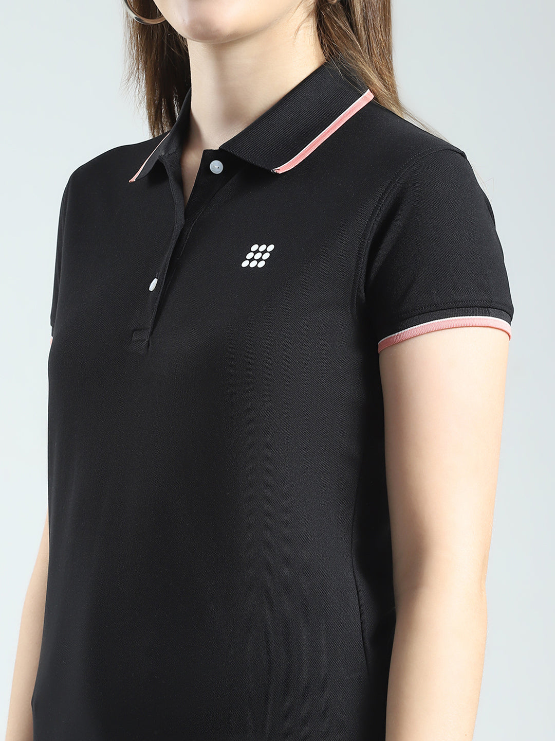 Rock.it Women Black Solid Collar Half Sleeve T-Shirt