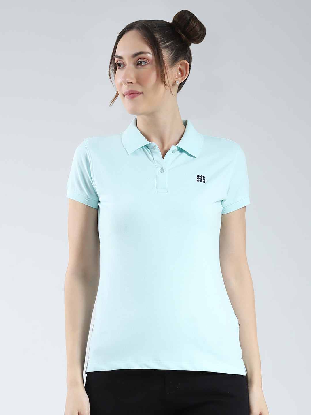 Rock.it Women Blue Solid Collar Half Sleeve T-Shirt