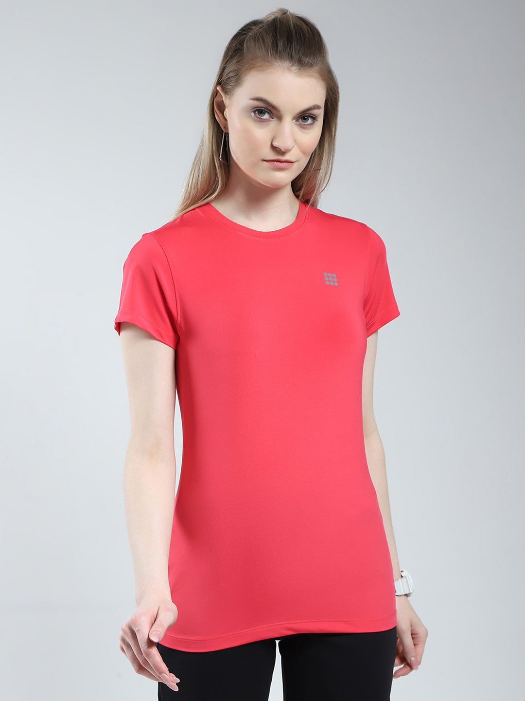 Rock.it Women Pink Solid Round Neck Half Sleeve Top