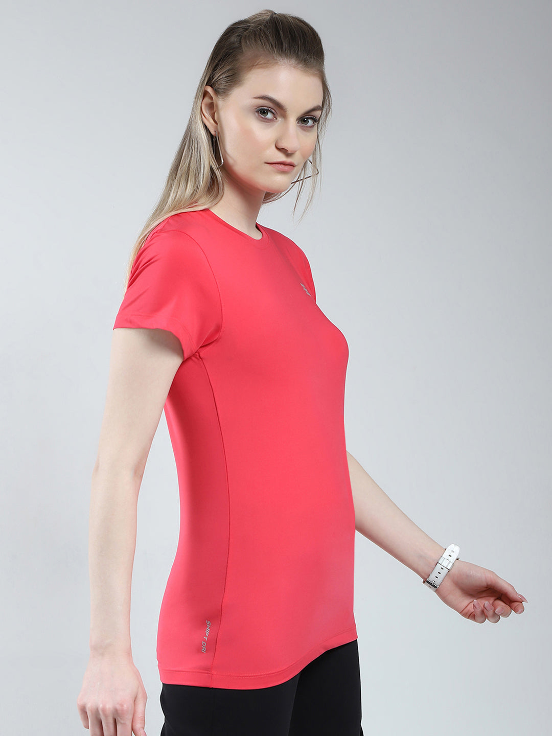 Rock.it Women Pink Solid Round Neck Half Sleeve Top