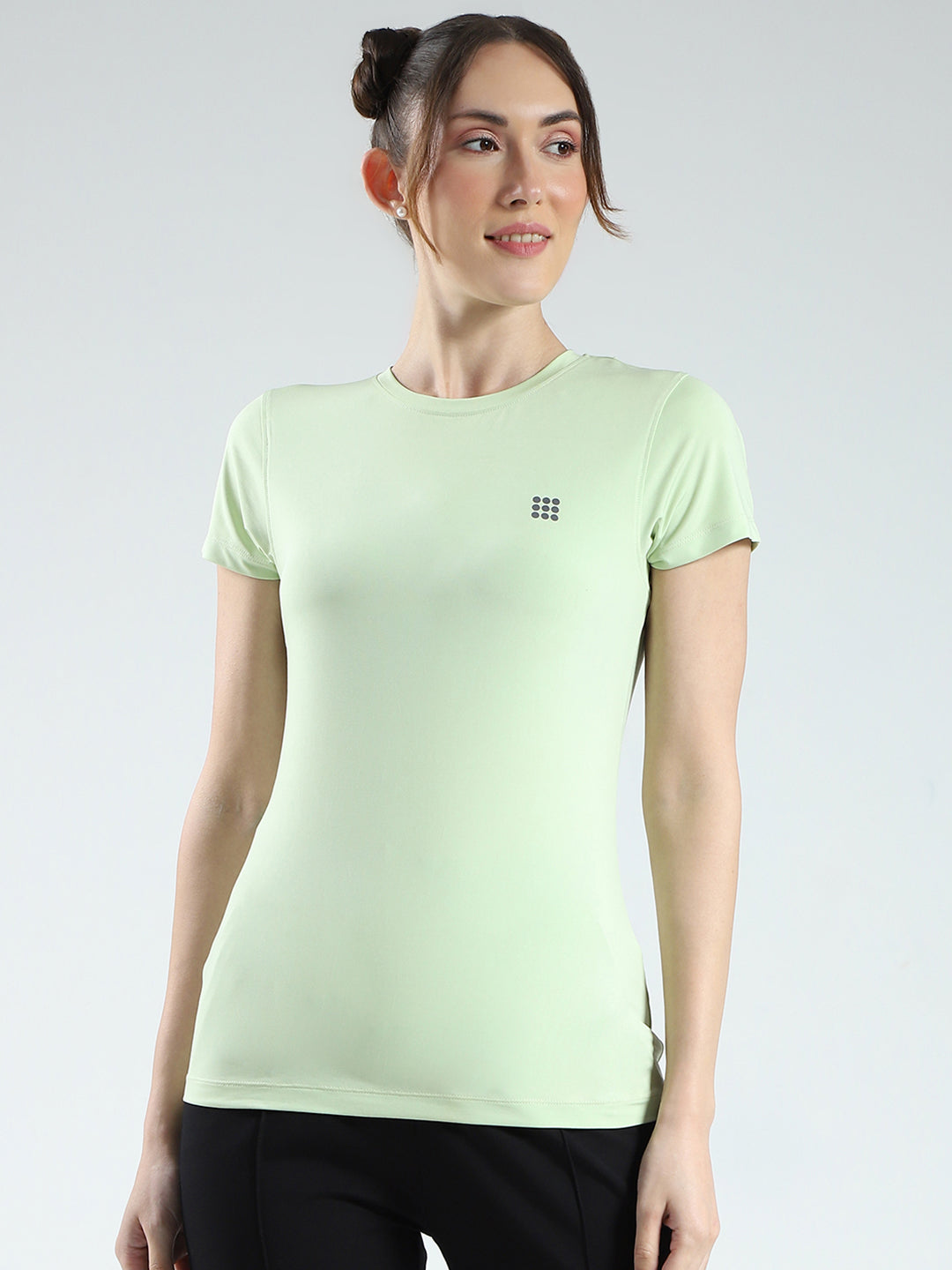 Rock.it Women Green Solid Round Neck Half Sleeve Top