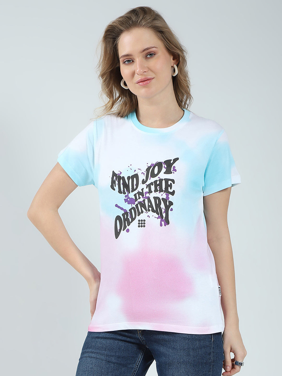 Rock.it Women Blue Printed Round Neck Half Sleeve Top