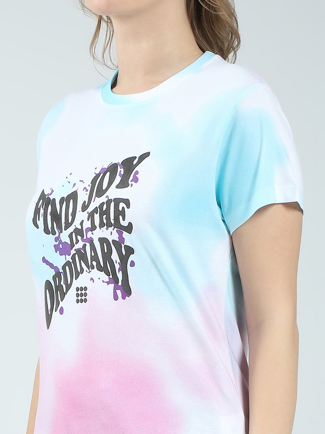 Rock.it Women Blue Printed Round Neck Half Sleeve Top