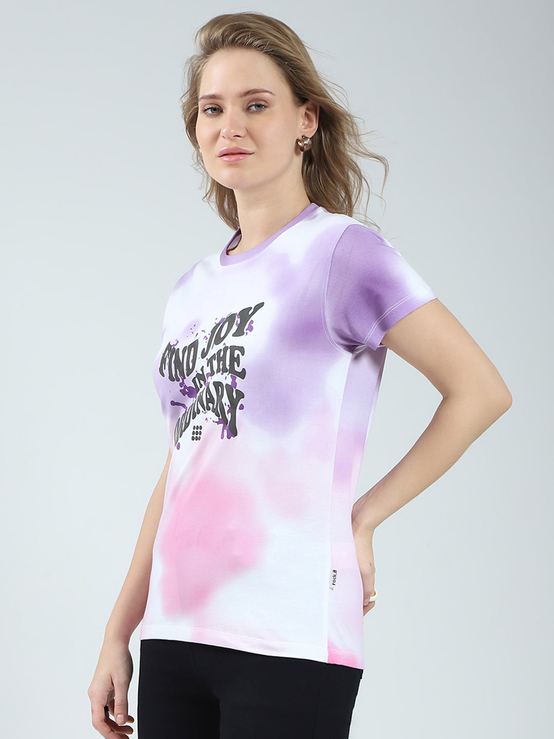 Rock.it Women Purple Printed Round Neck Half Sleeve Top
