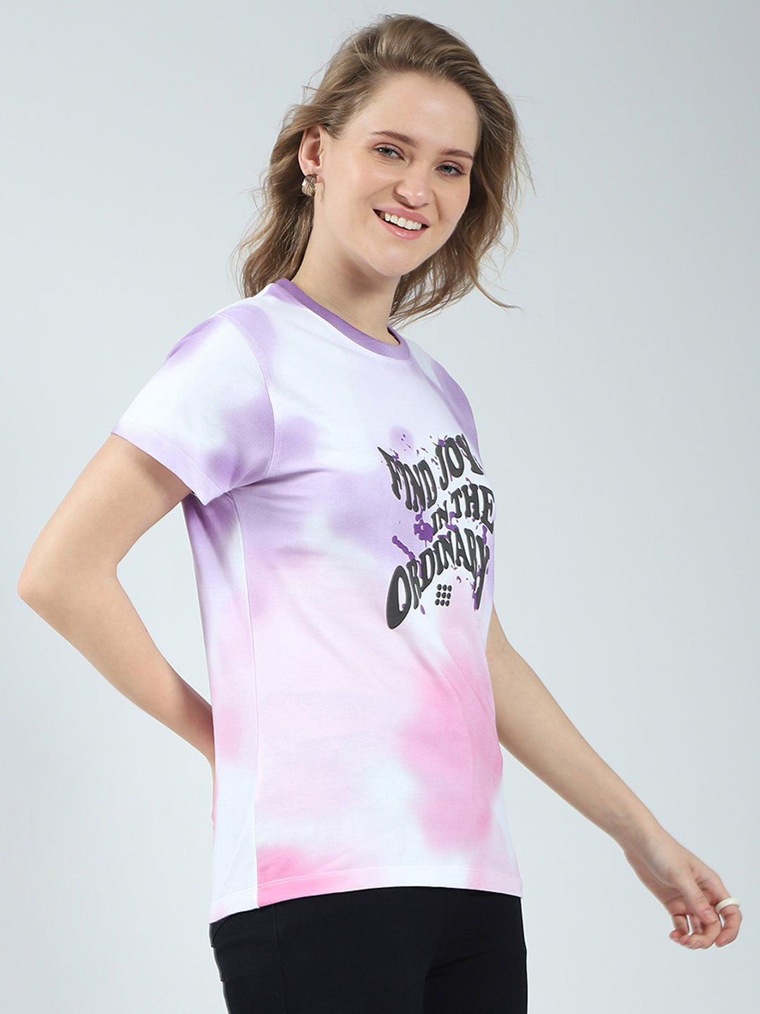 Rock.it Women Purple Printed Round Neck Half Sleeve Top