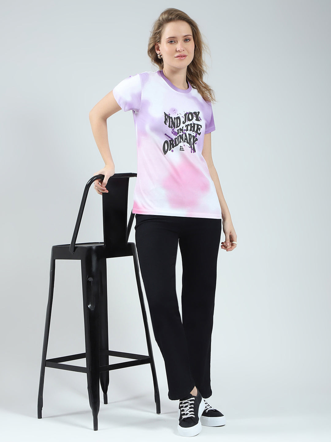 Rock.it Women Purple Printed Round Neck Half Sleeve Top