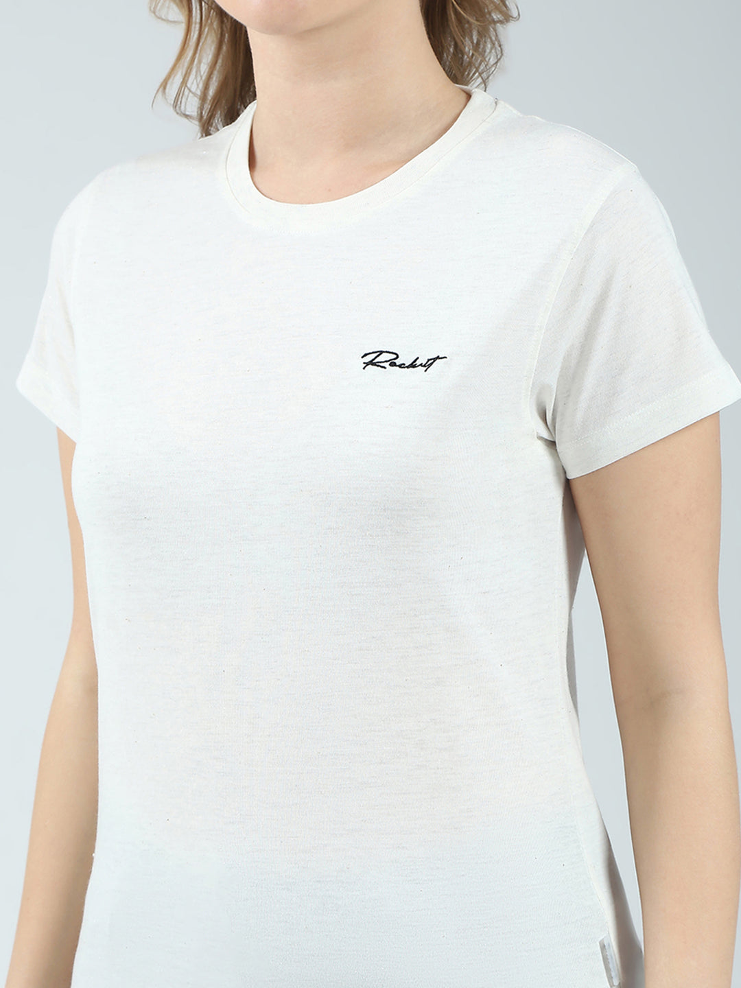 Rock.it Women Off White Solid Round Neck Half Sleeve Top