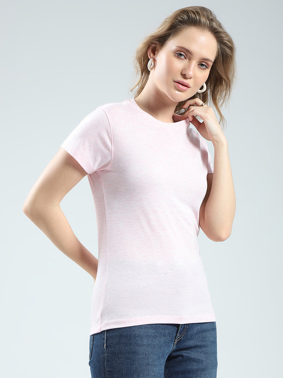 Rock.it Women Pink Solid Round Neck Half Sleeve Top