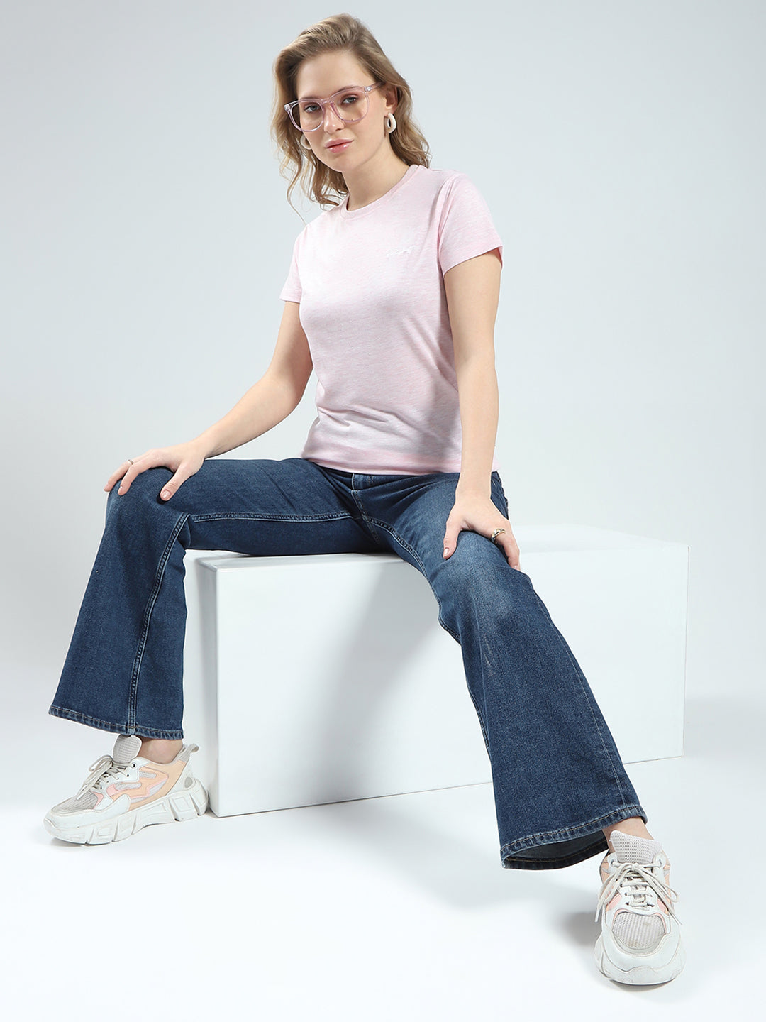 Rock.it Women Pink Solid Round Neck Half Sleeve Top