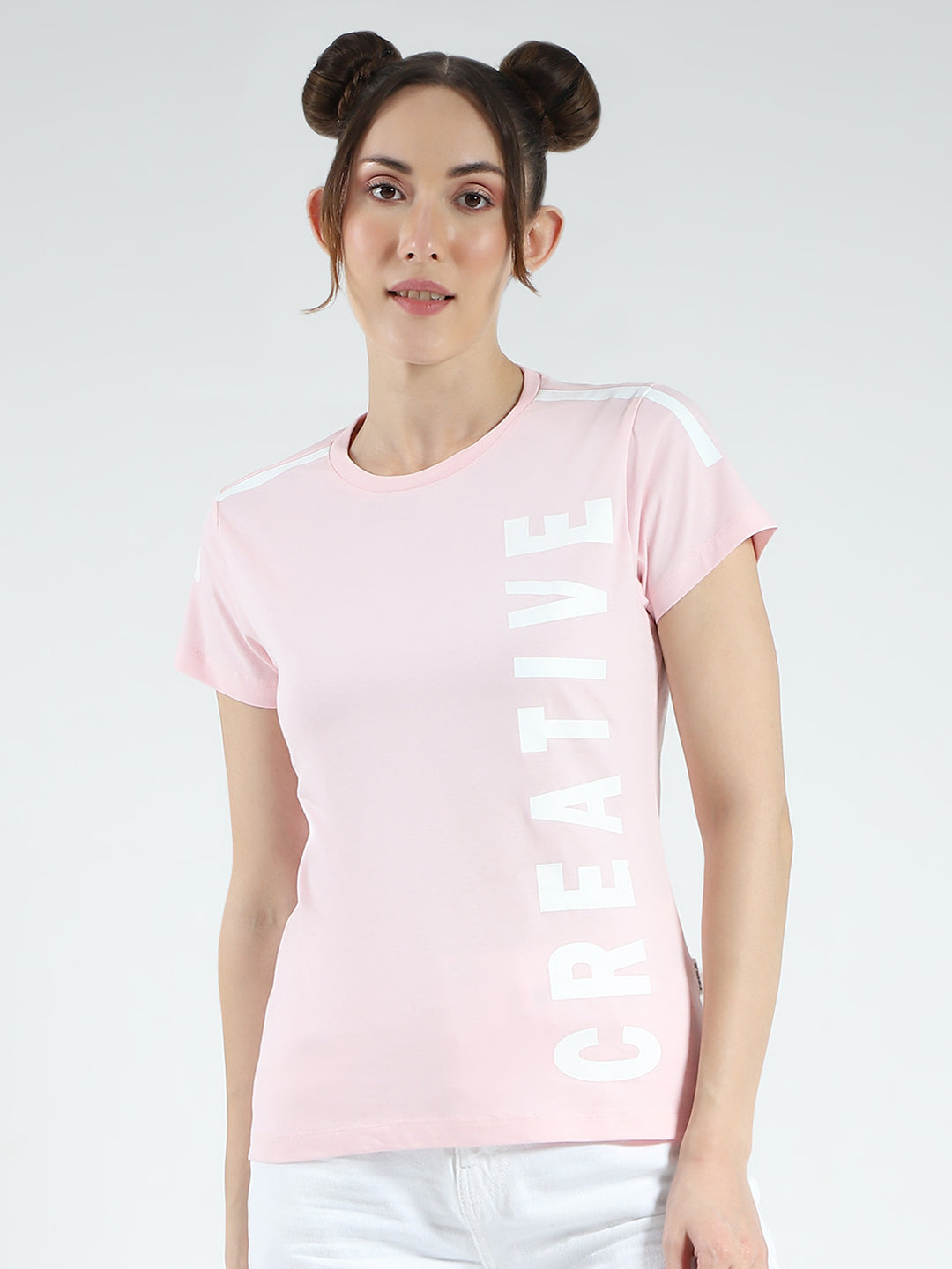 Rock.it Women Pink Printed Round Neck Half Sleeve Top