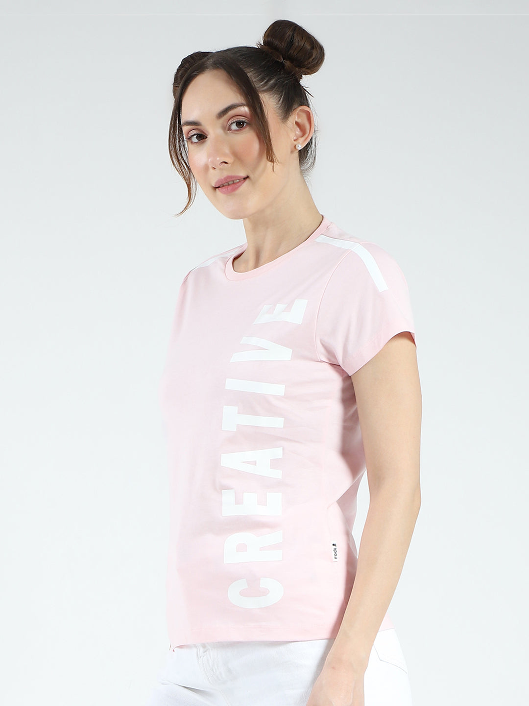 Rock.it Women Pink Printed Round Neck Half Sleeve Top