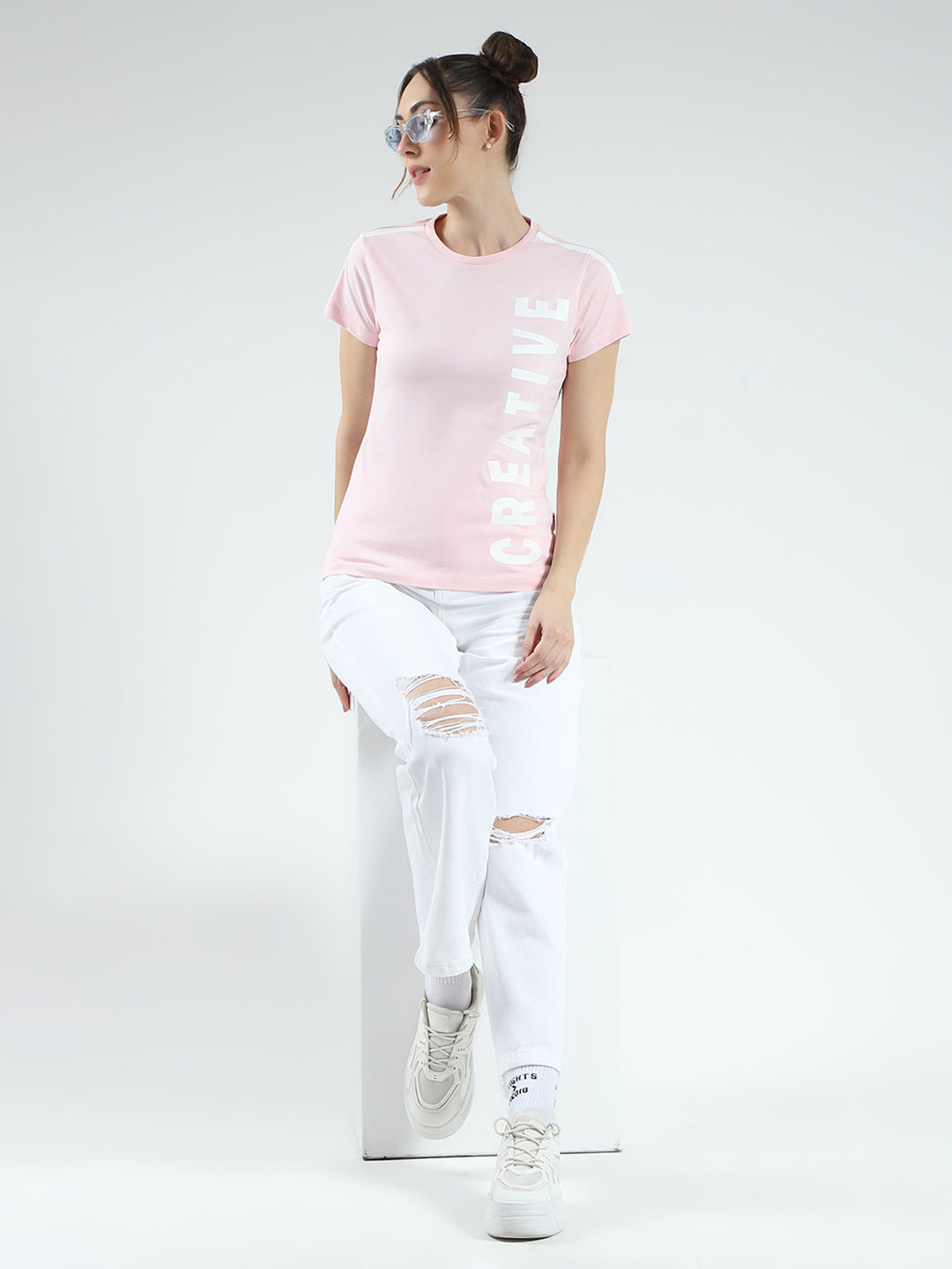 Rock.it Women Pink Printed Round Neck Half Sleeve Top