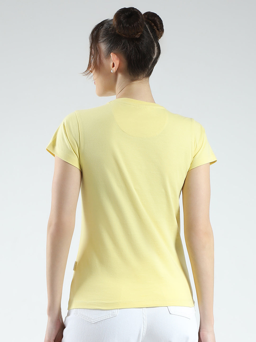 Rock.it Women Yellow Printed Round Neck Half Sleeve Top