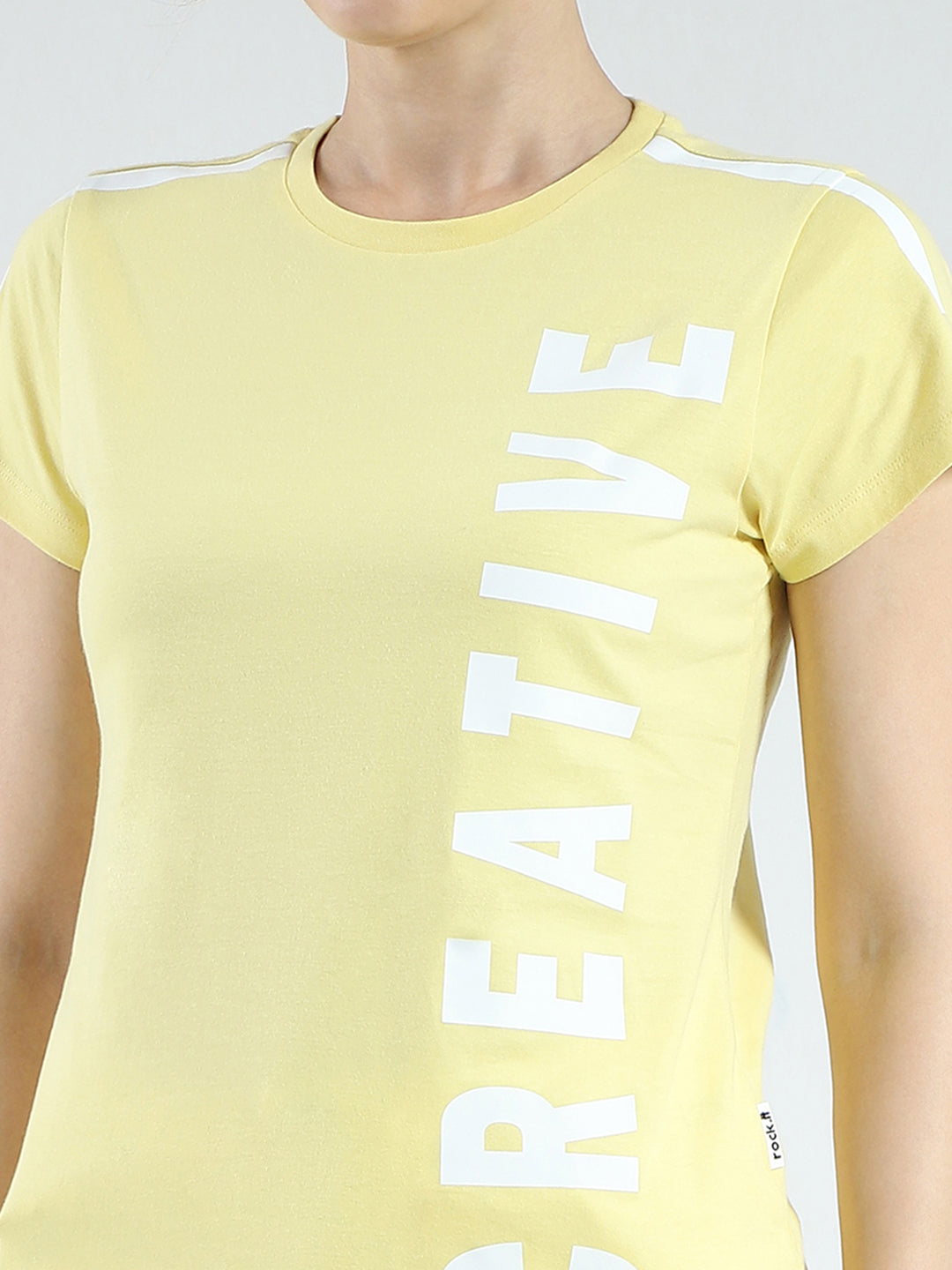 Rock.it Women Yellow Printed Round Neck Half Sleeve Top