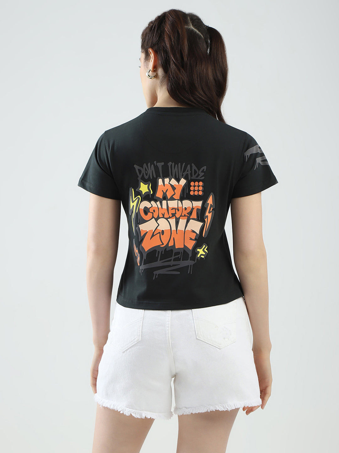 Rock.it Women Green Printed Round Neck Half Sleeve Top