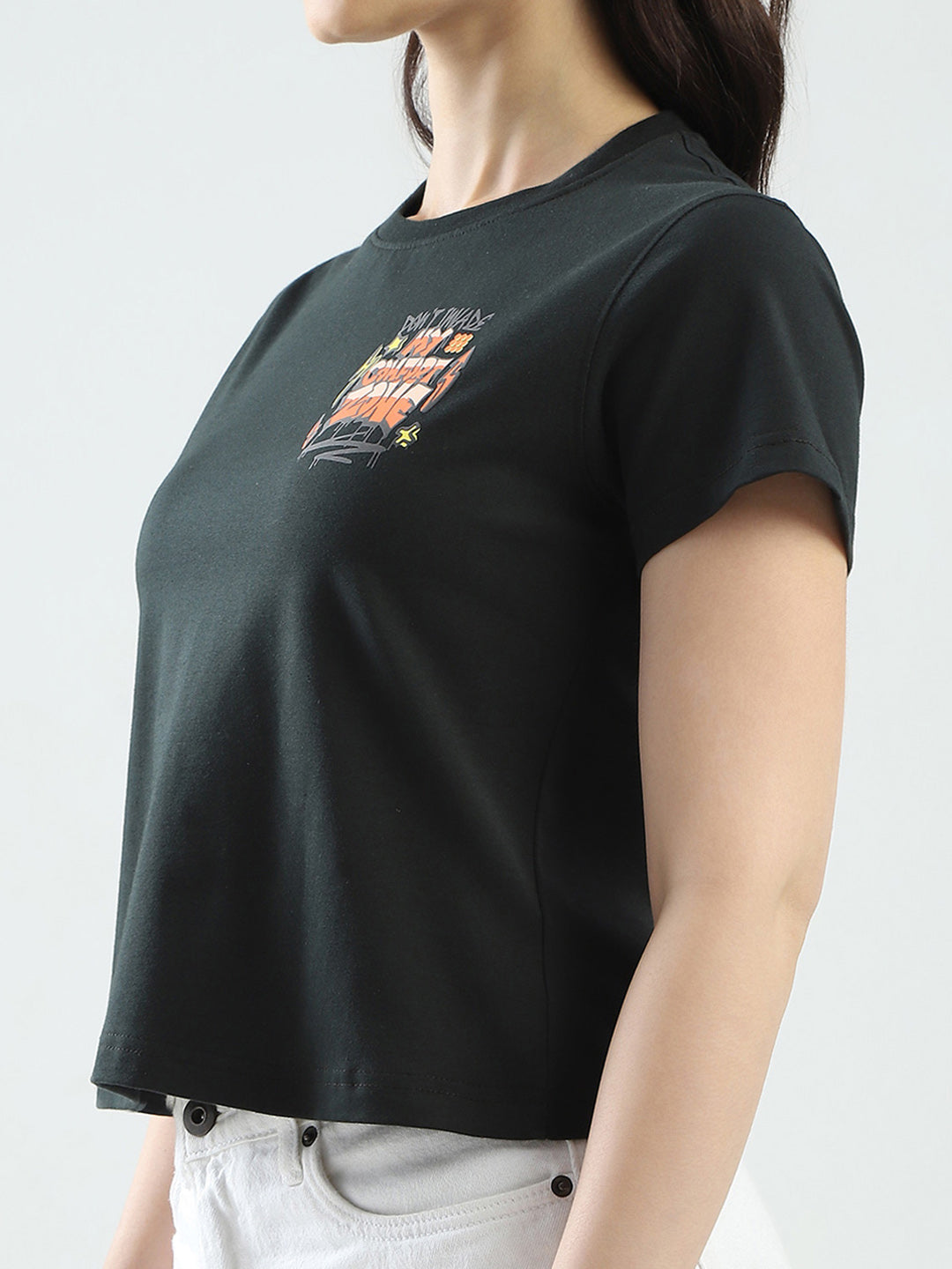 Rock.it Women Green Printed Round Neck Half Sleeve Top