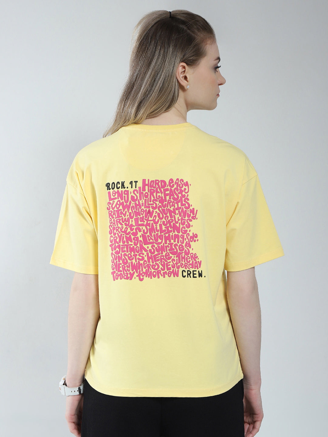 Rock.it Women Yellow Printed Round Neck Half Sleeve Top