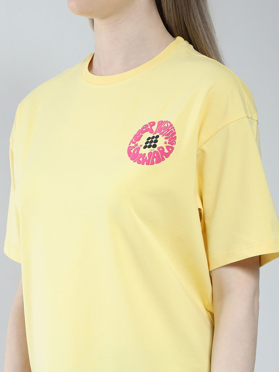 Rock.it Women Yellow Printed Round Neck Half Sleeve Top