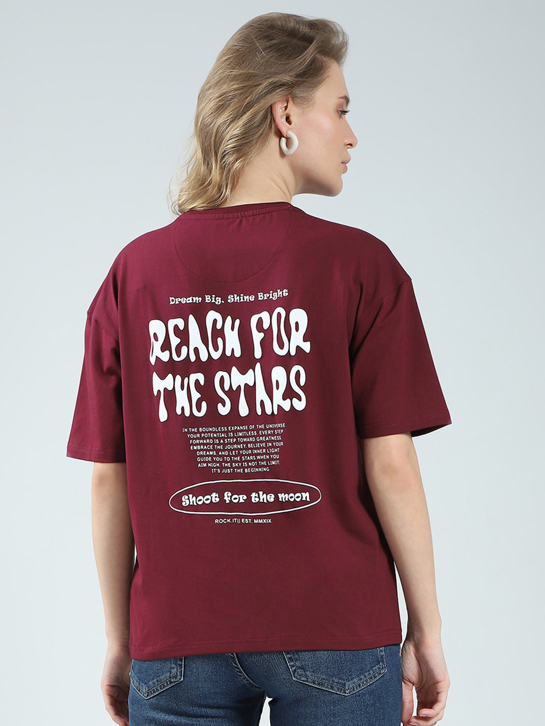 Rock.it Women Maroon Printed Round Neck Half Sleeve Top