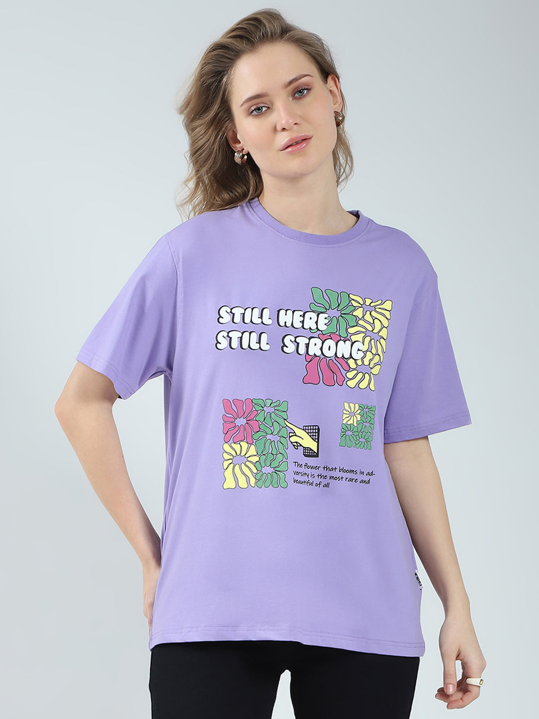 Rock.it Women Purple Printed Round Neck Half Sleeve Top