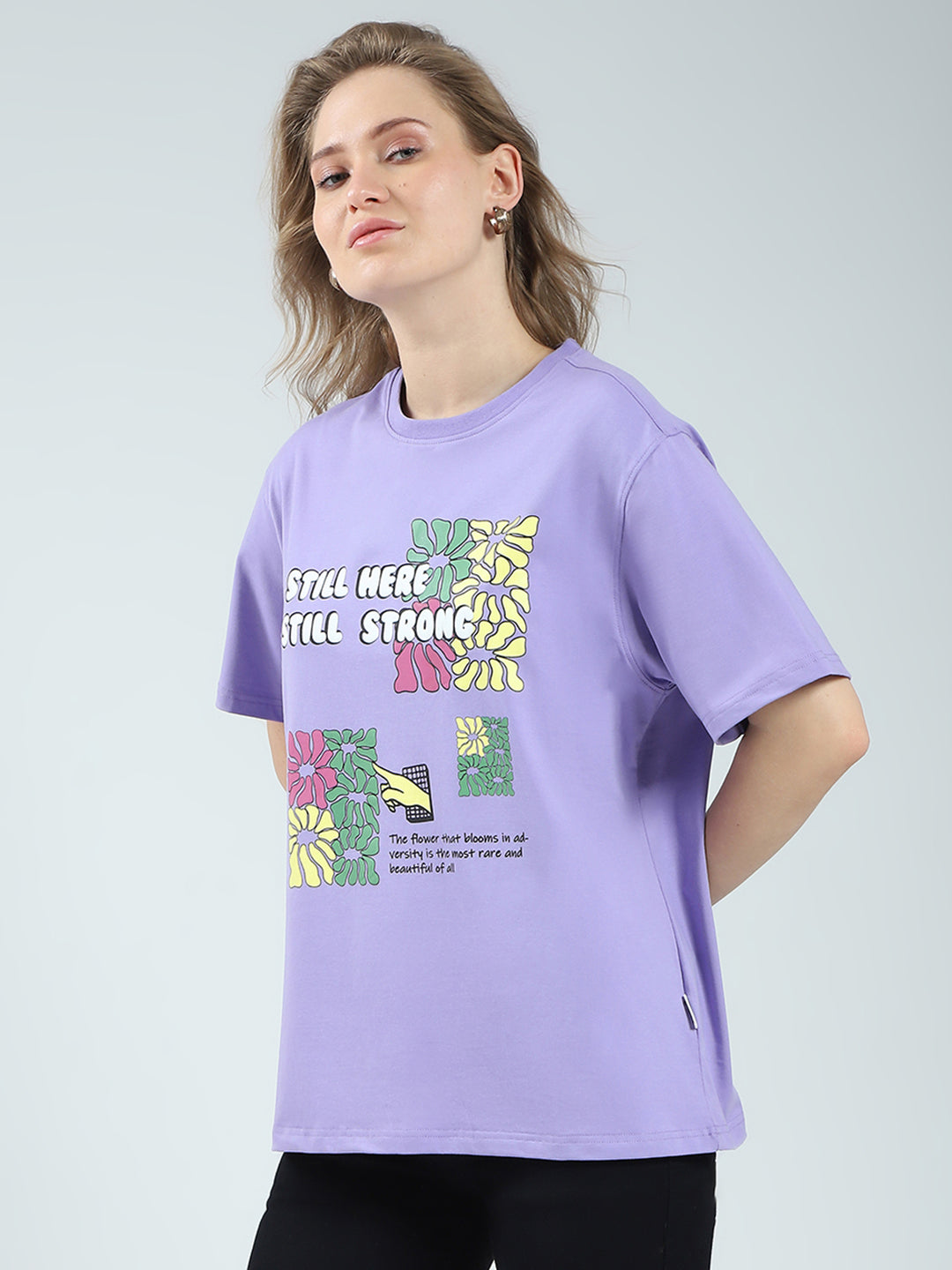 Rock.it Women Purple Printed Round Neck Half Sleeve Top