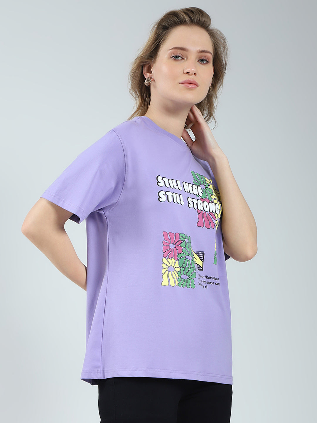 Rock.it Women Purple Printed Round Neck Half Sleeve Top