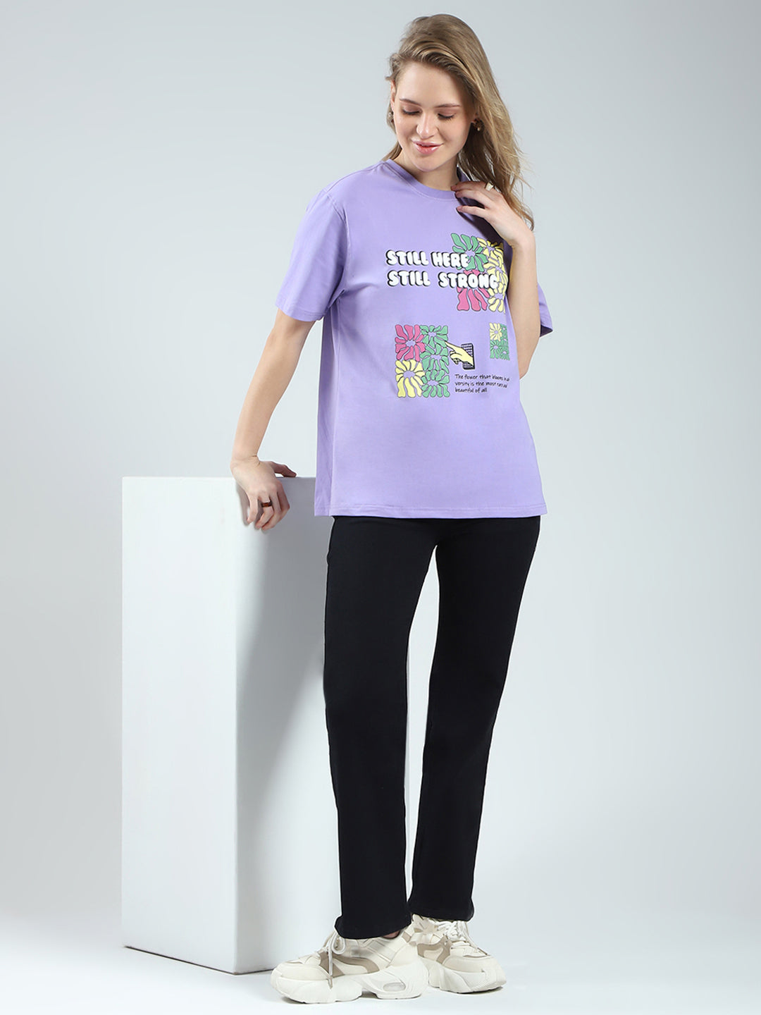 Rock.it Women Purple Printed Round Neck Half Sleeve Top