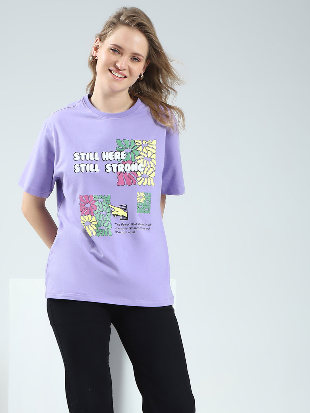 Rock.it Women Purple Printed Round Neck Half Sleeve Top