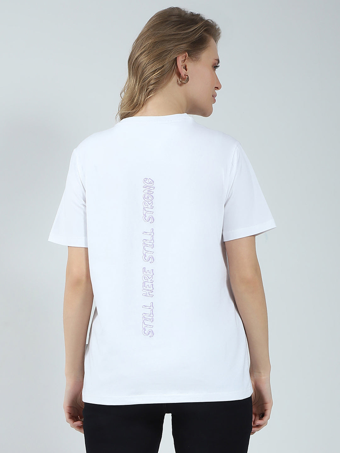 Rock.it Women White Printed Round Neck Half Sleeve Top