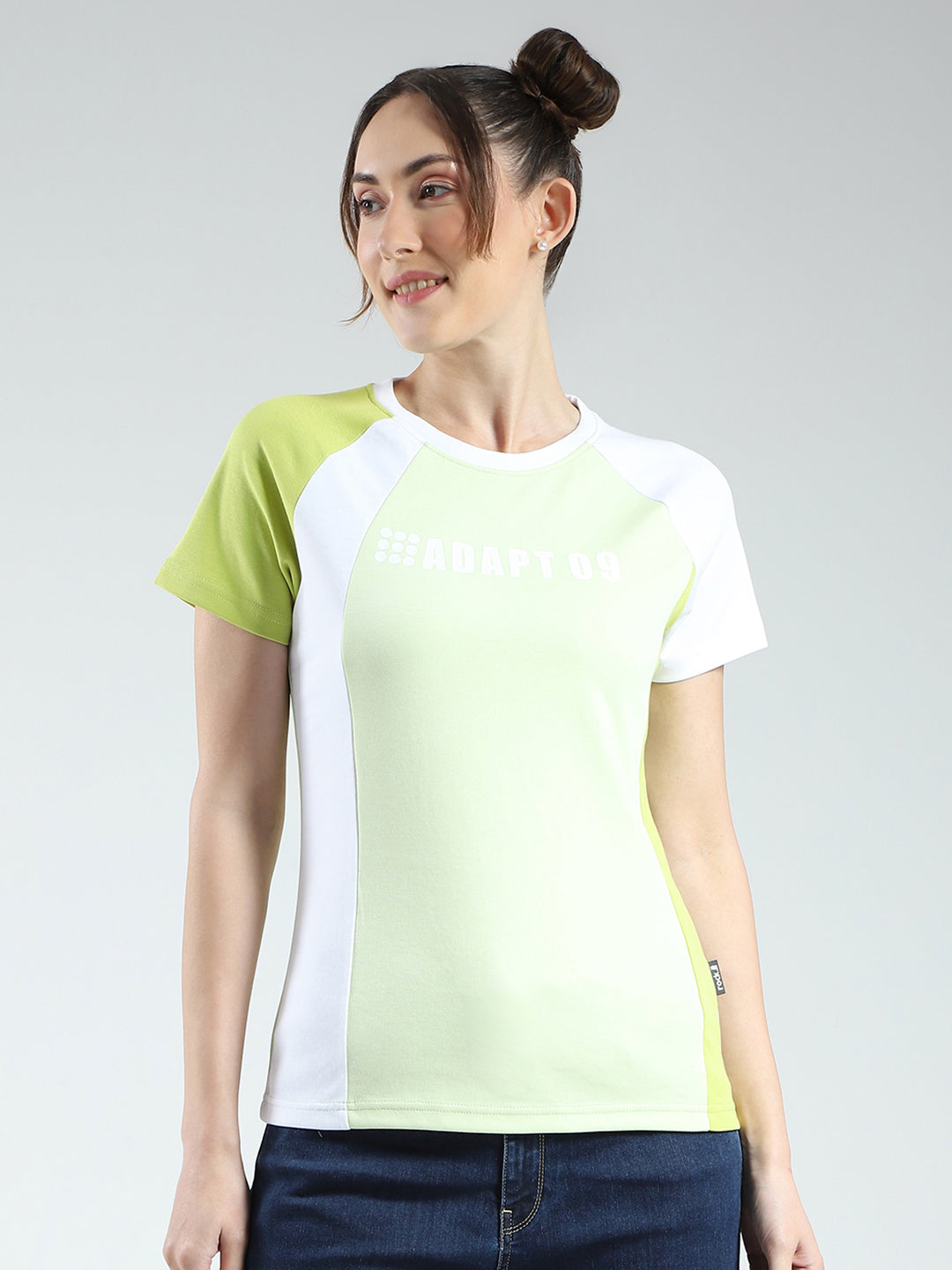 Rock.it Women Green Printed Round Neck Half Sleeve Top