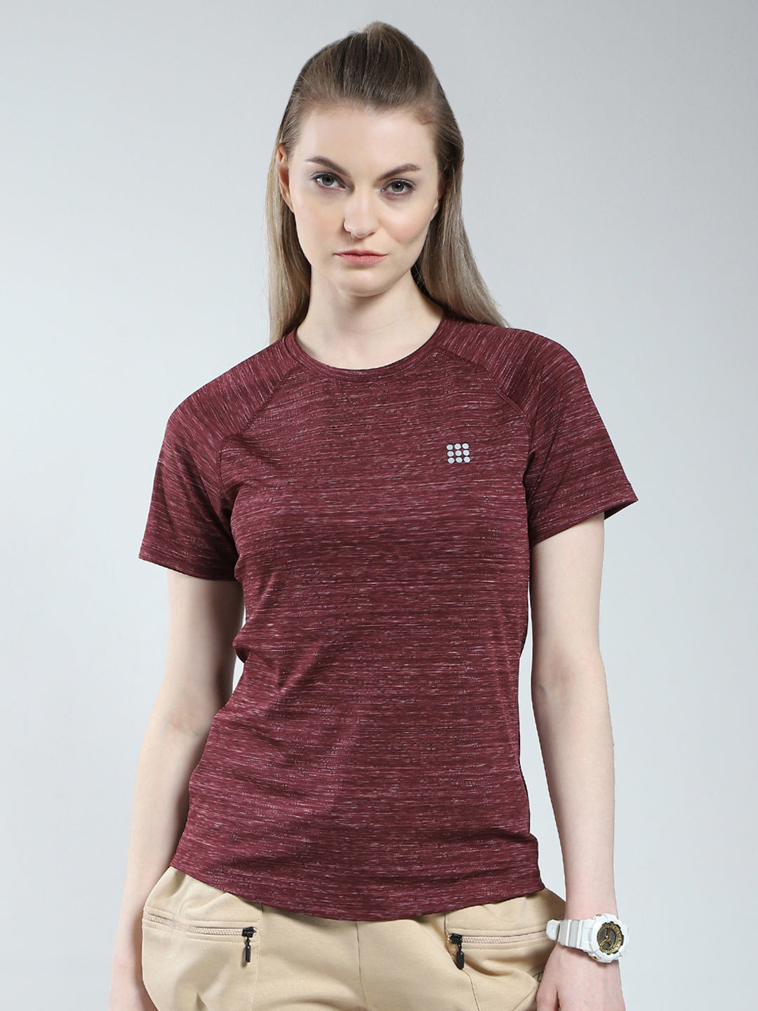 Rock.it Women Maroon Solid Round Neck Half Sleeve Top