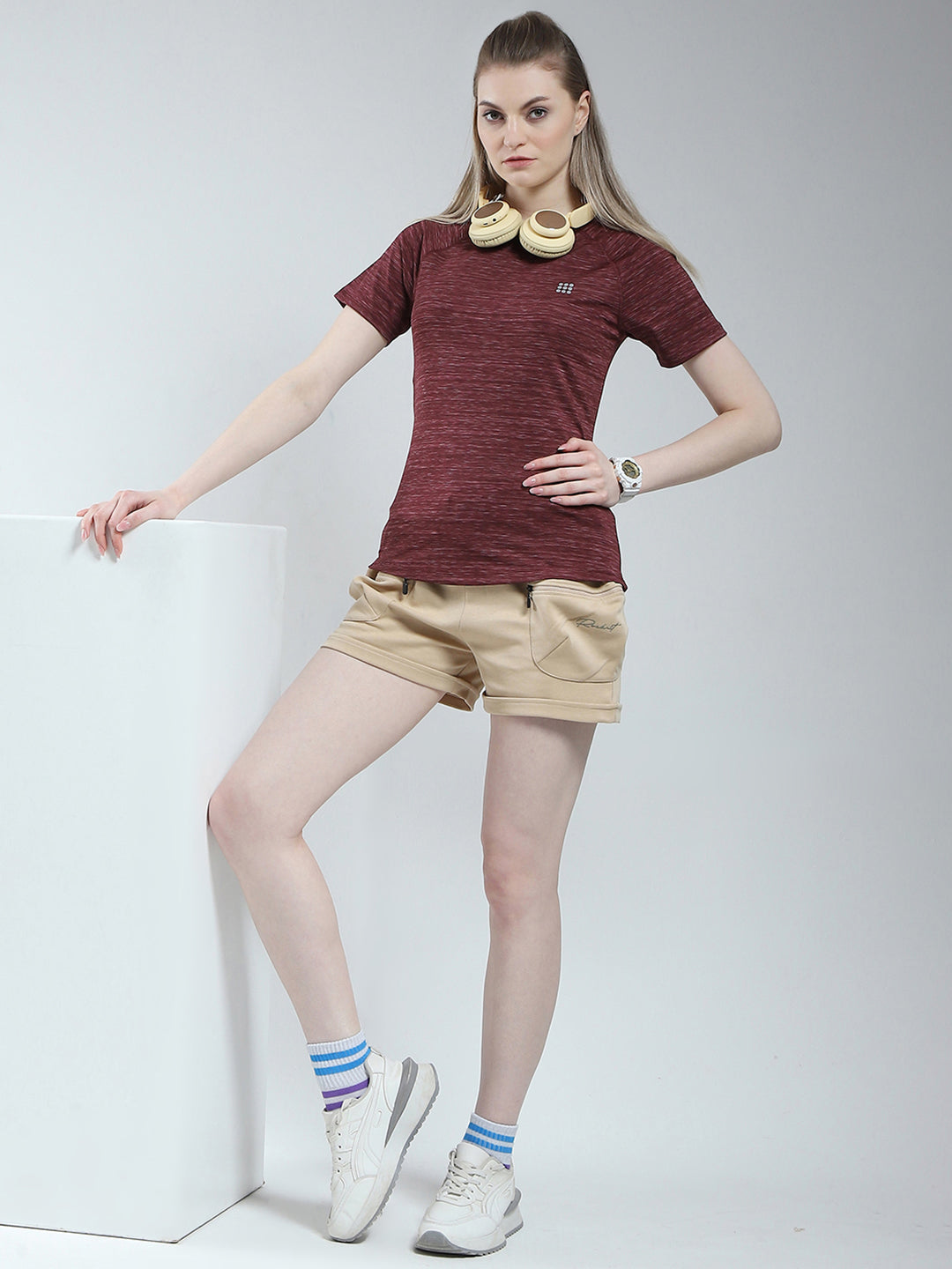 Rock.it Women Maroon Solid Round Neck Half Sleeve Top