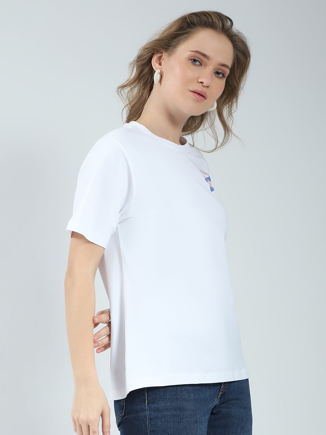 Rock.it Women White Printed Round Neck Half Sleeve Top