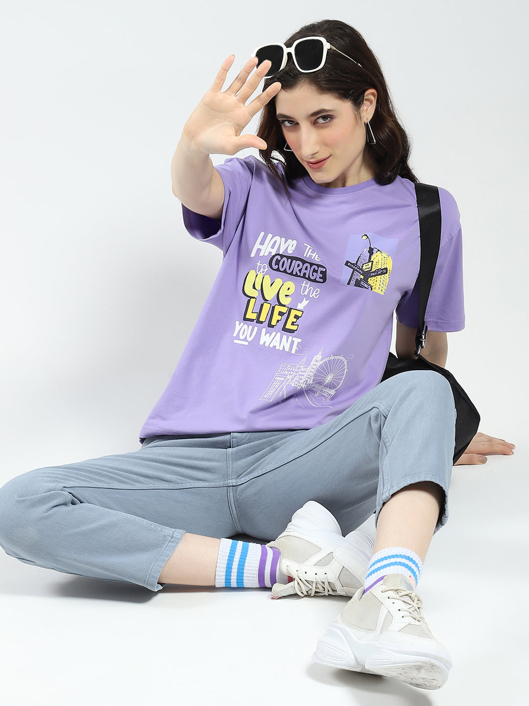 Rock.it Women Purple Printed Round Neck Half Sleeve Top