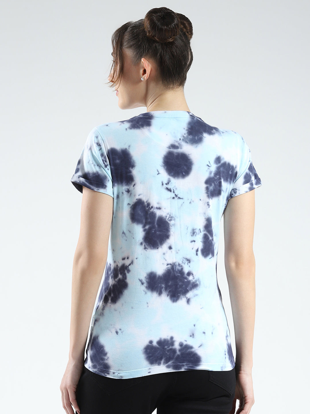 Rock.it Women Blue Printed Round Neck Half Sleeve Top