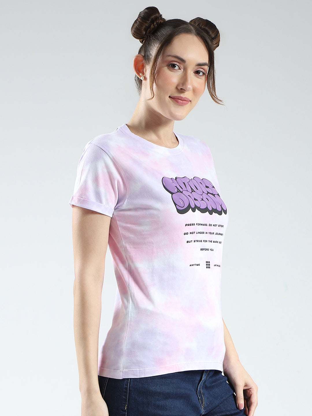 Rock.it Women Pink Printed Round Neck Half Sleeve Top