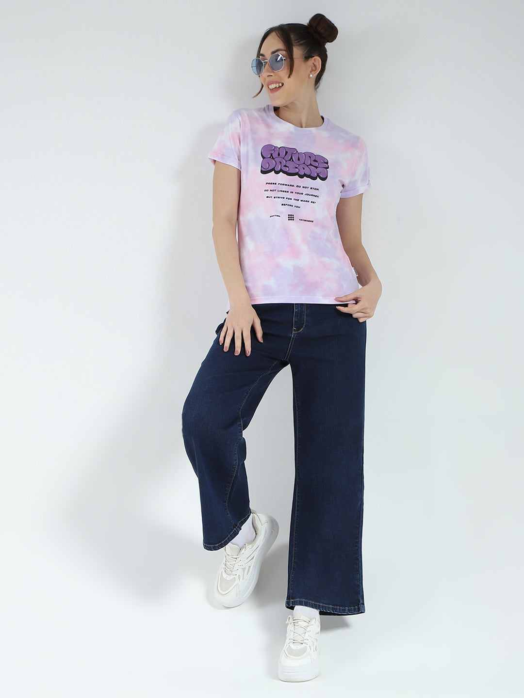 Rock.it Women Pink Printed Round Neck Half Sleeve Top