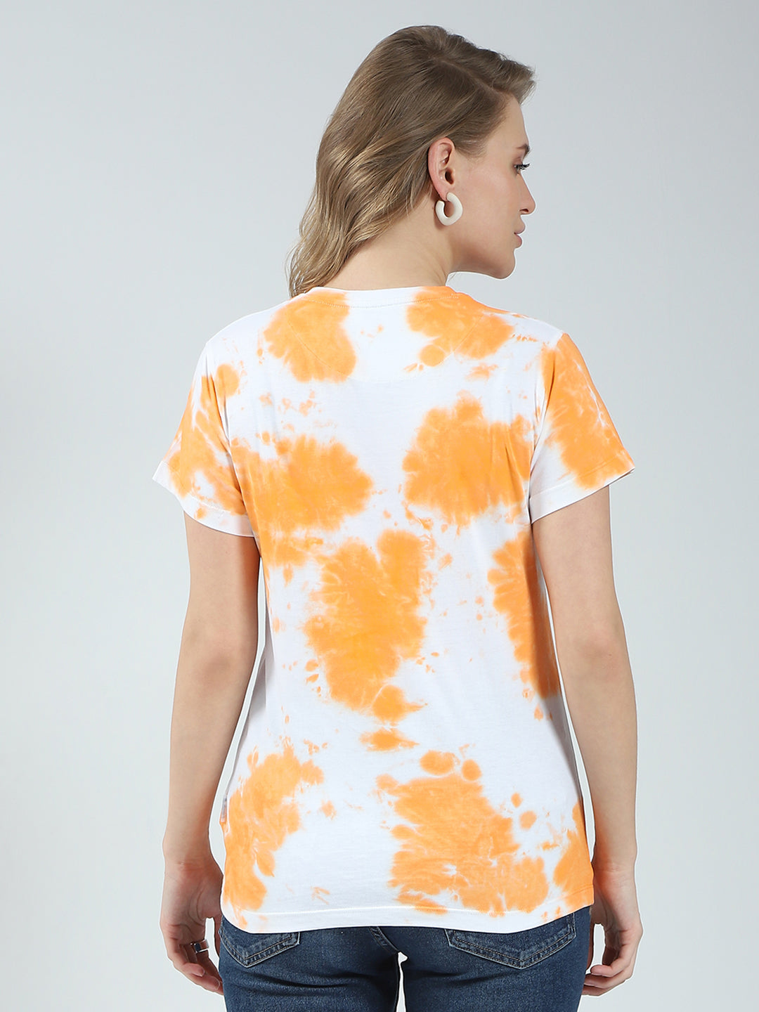 Rock.it Women Orange Printed Round Neck Half Sleeve Top