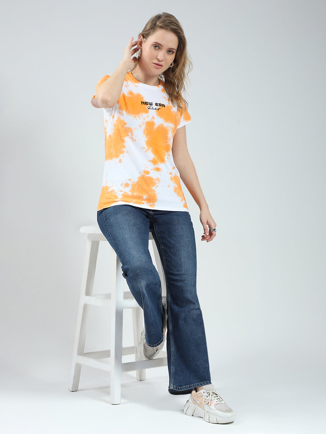 Rock.it Women Orange Printed Round Neck Half Sleeve Top