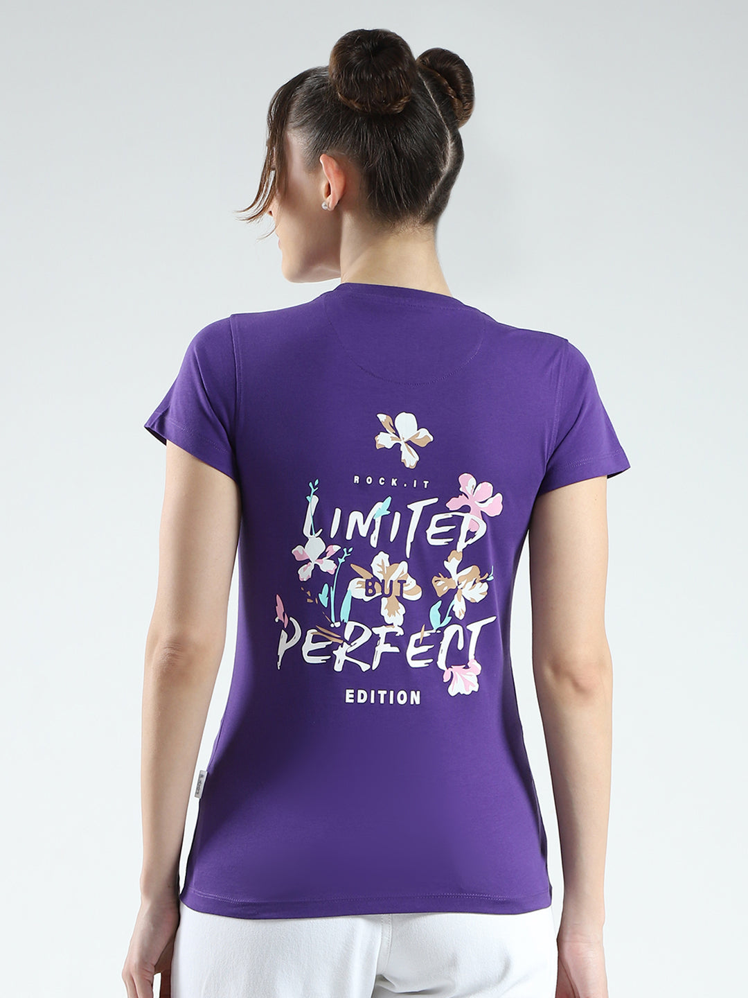 Rock.it Women Purple Printed Round Neck Half Sleeve Top