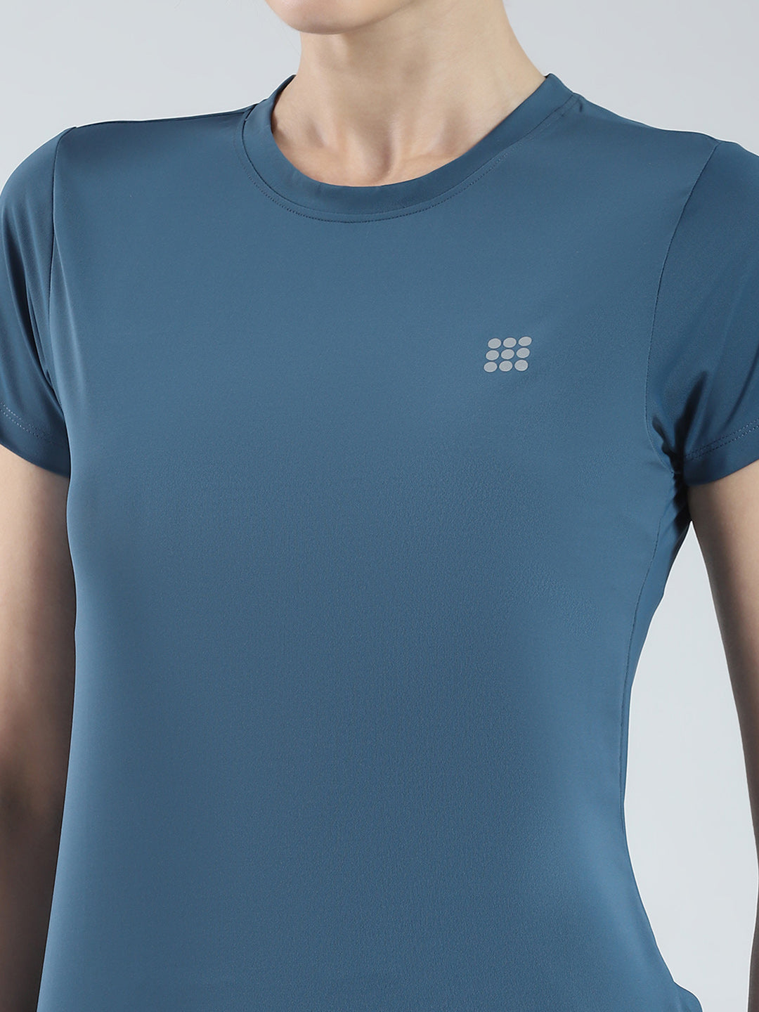 Rock.it Women Teal Blue Solid Round Neck Half Sleeve Top