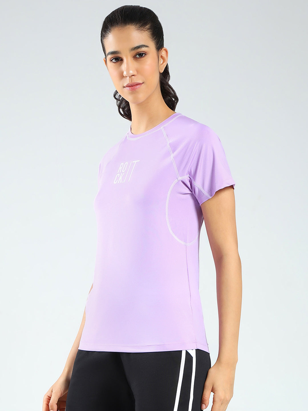 Rock.it Women Purple Printed Round Neck Half Sleeve Top