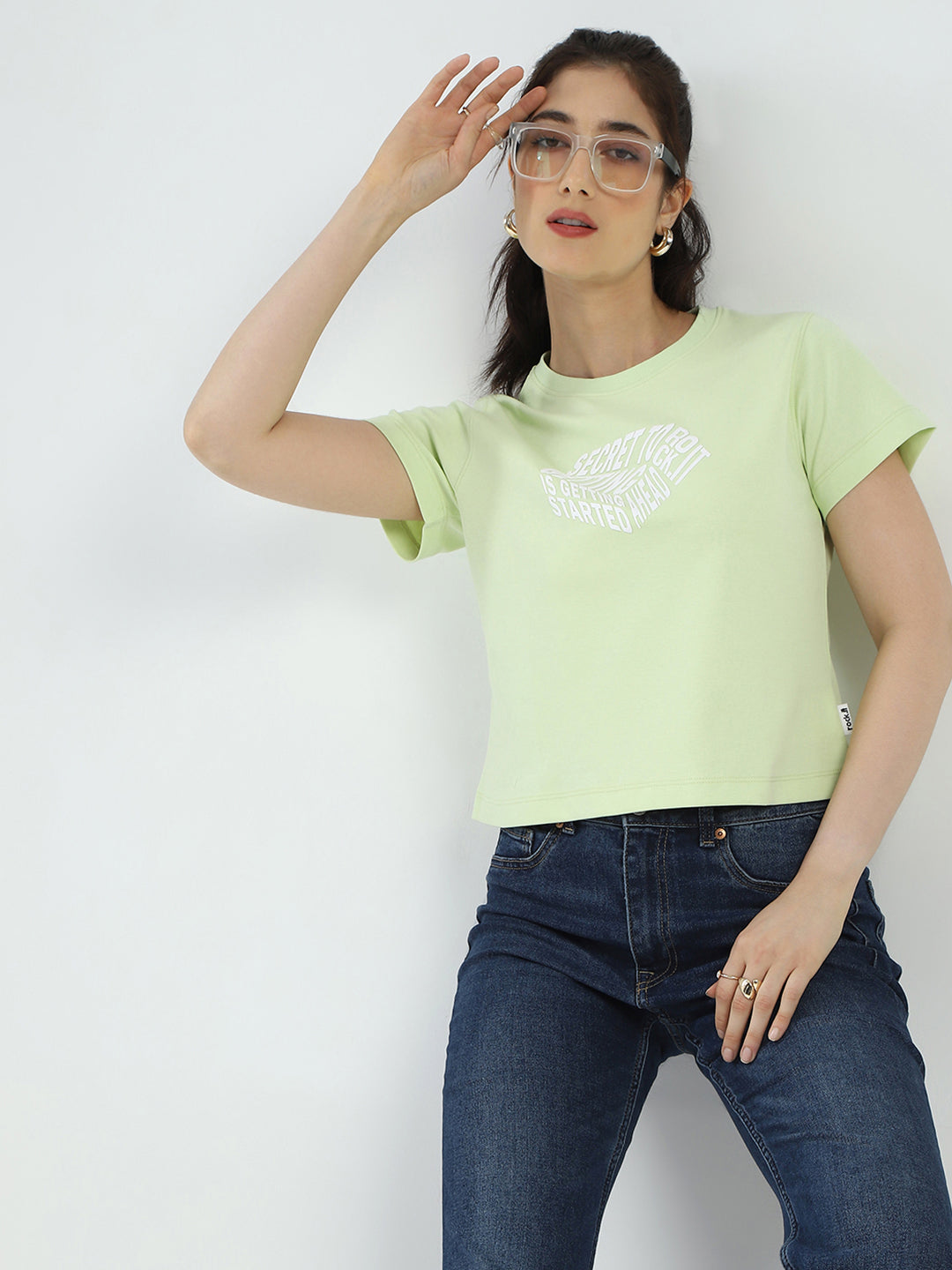 Rock.it Women Green Printed Round Neck Half Sleeve Top