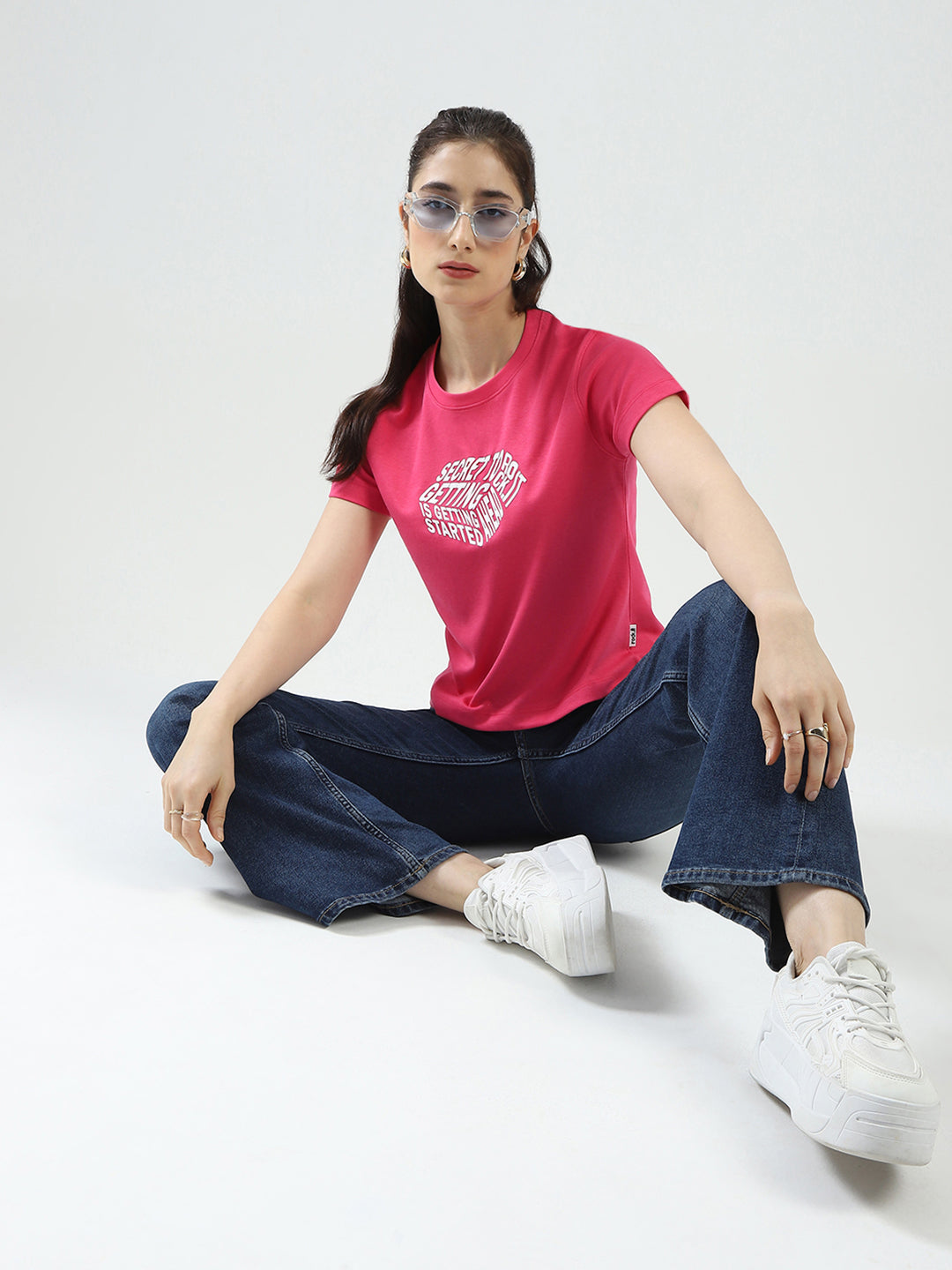 Rock.it Women Pink Printed Round Neck Half Sleeve Top