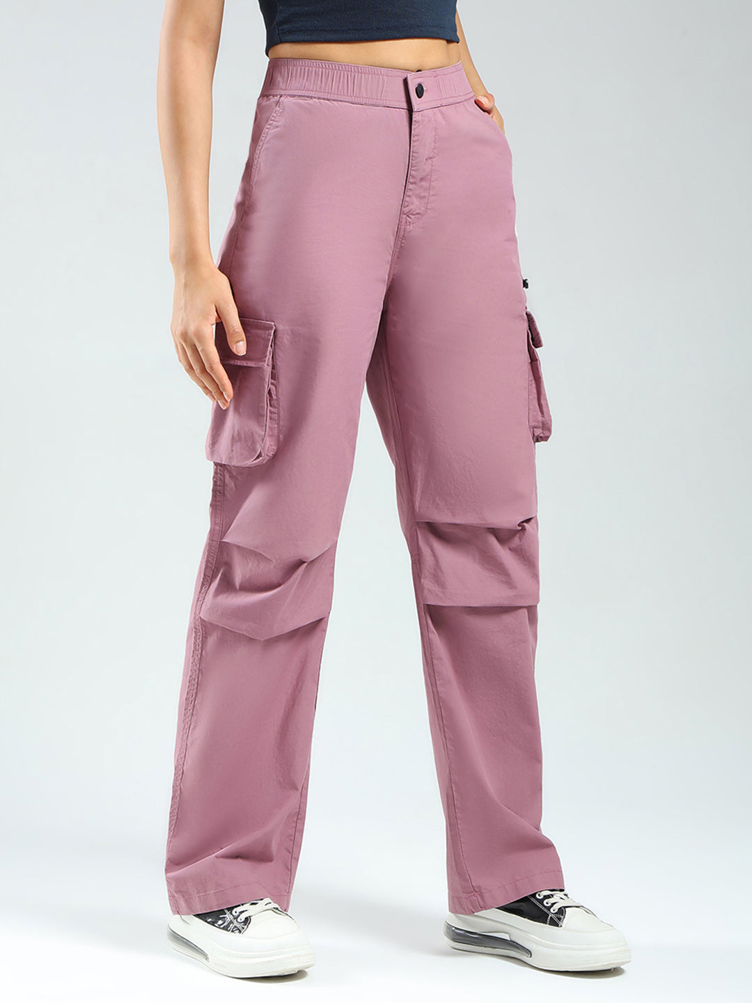 Rock.it Women Pink Solid Straight Fit Cargo