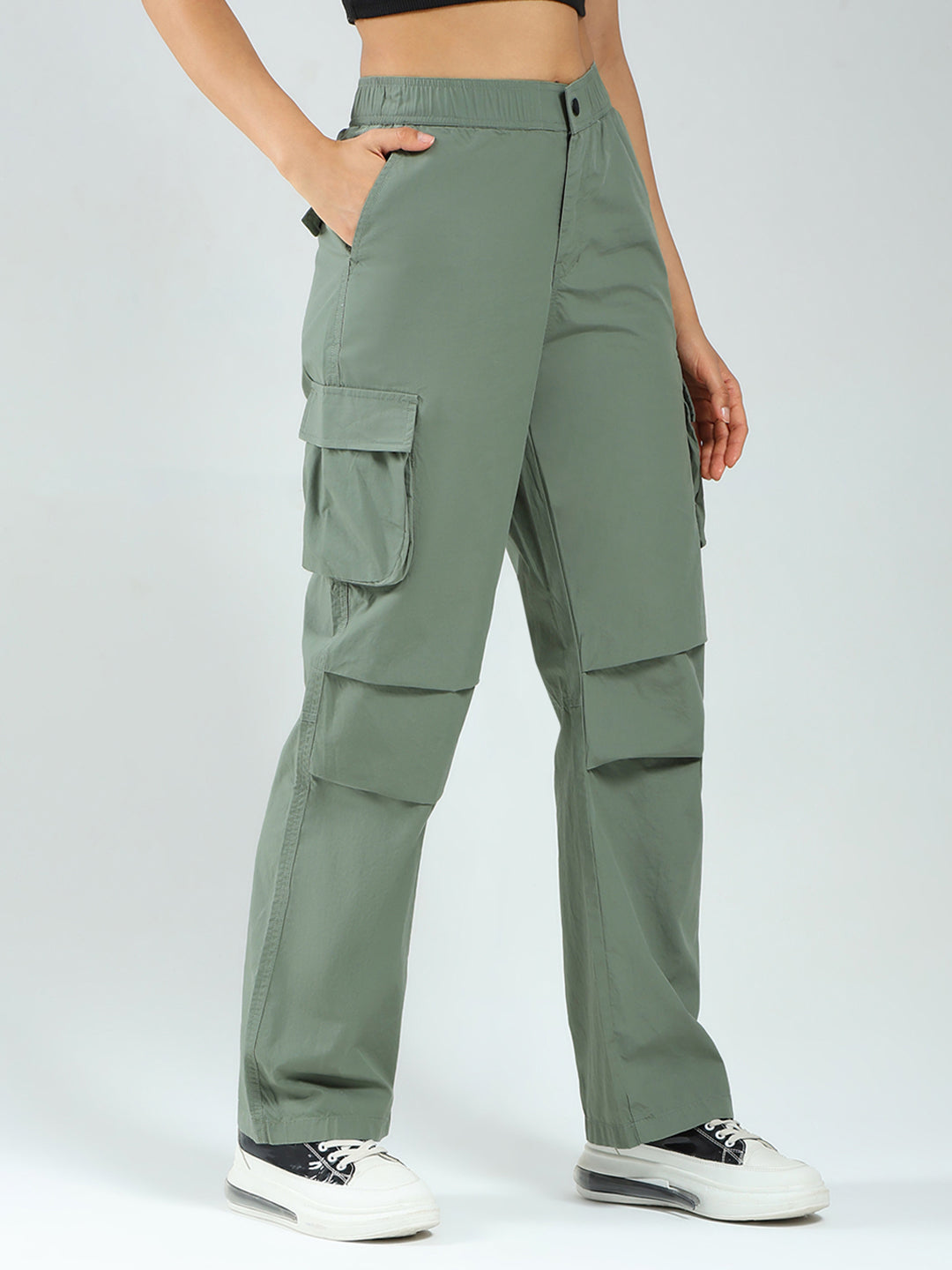 Rock.it Women Green Solid Straight Fit Cargo