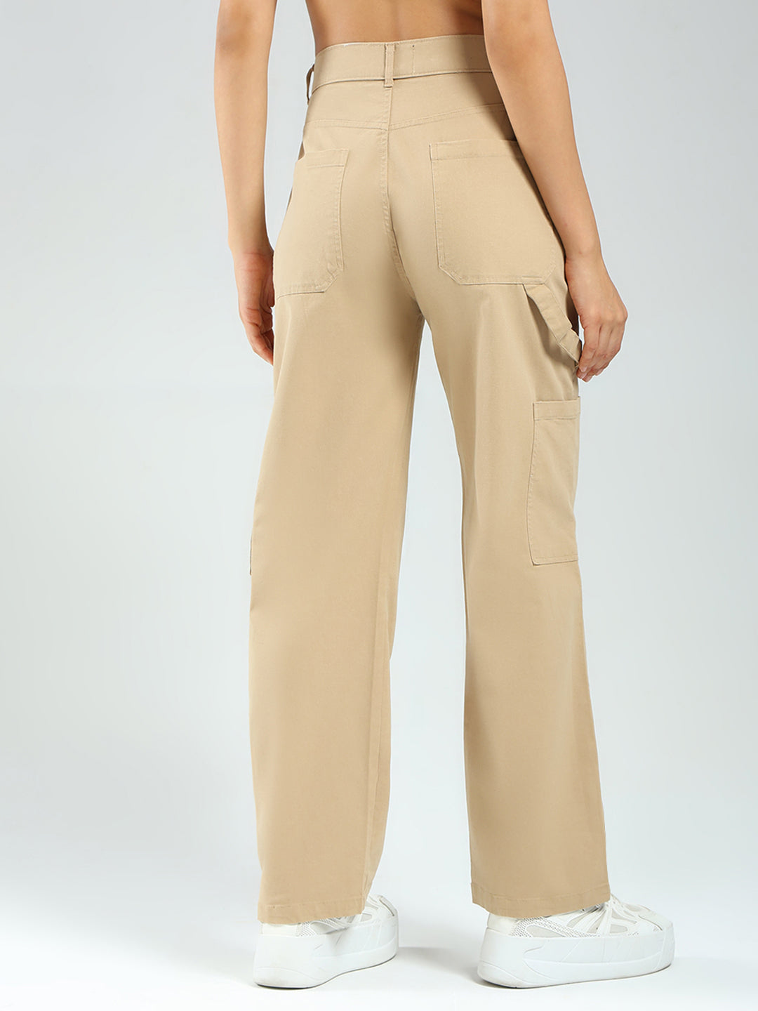 Rock.it Women Beige Solid Straight Fit Cargo