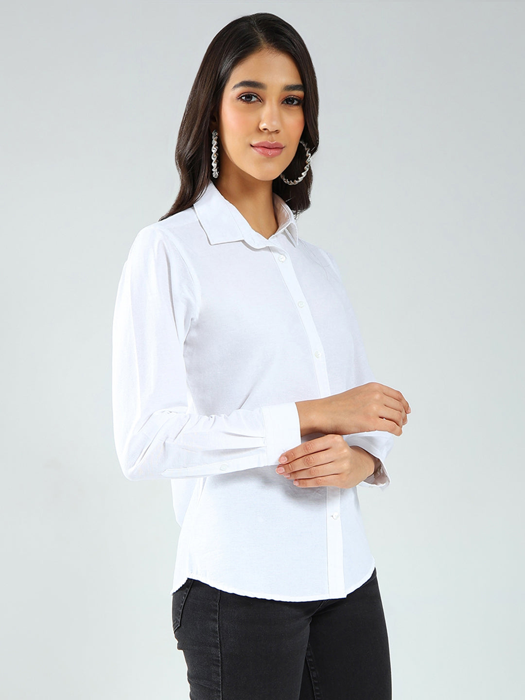 Rock.it Women White Solid Collar Full Sleeve Shirt